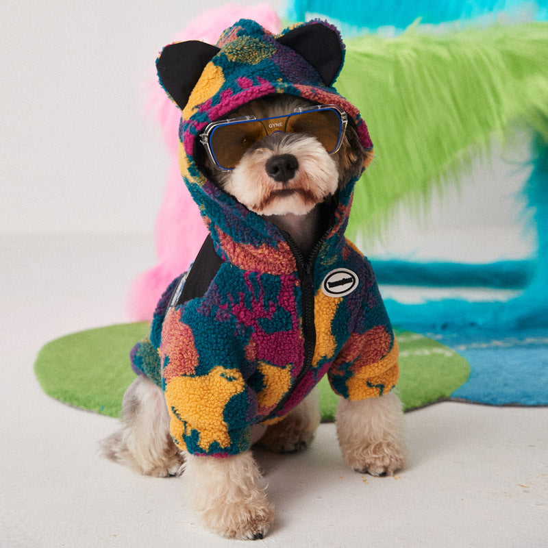 KFX-1620541 Thick Camouflage Dog Jacket for Autumn and Winter - Cozy Two-Legged Clothing for Small to Medium Dogs
