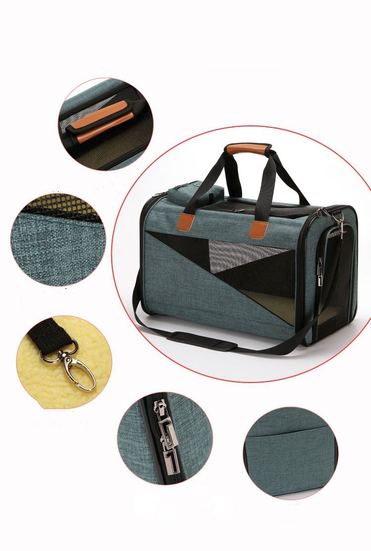 KFX-1624381 Stylish Foldable Pet Carrier Bag - Durable Cationic Linen in Gray, Brown, Cyan