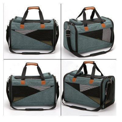 KFX-1624381 Stylish Foldable Pet Carrier Bag - Durable Cationic Linen in Gray, Brown, Cyan