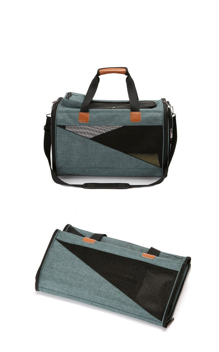 KFX-1624381 Stylish Foldable Pet Carrier Bag - Durable Cationic Linen in Gray, Brown, Cyan