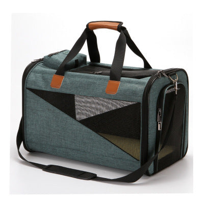 KFX-1624381 Stylish Foldable Pet Carrier Bag - Durable Cationic Linen in Gray, Brown, Cyan