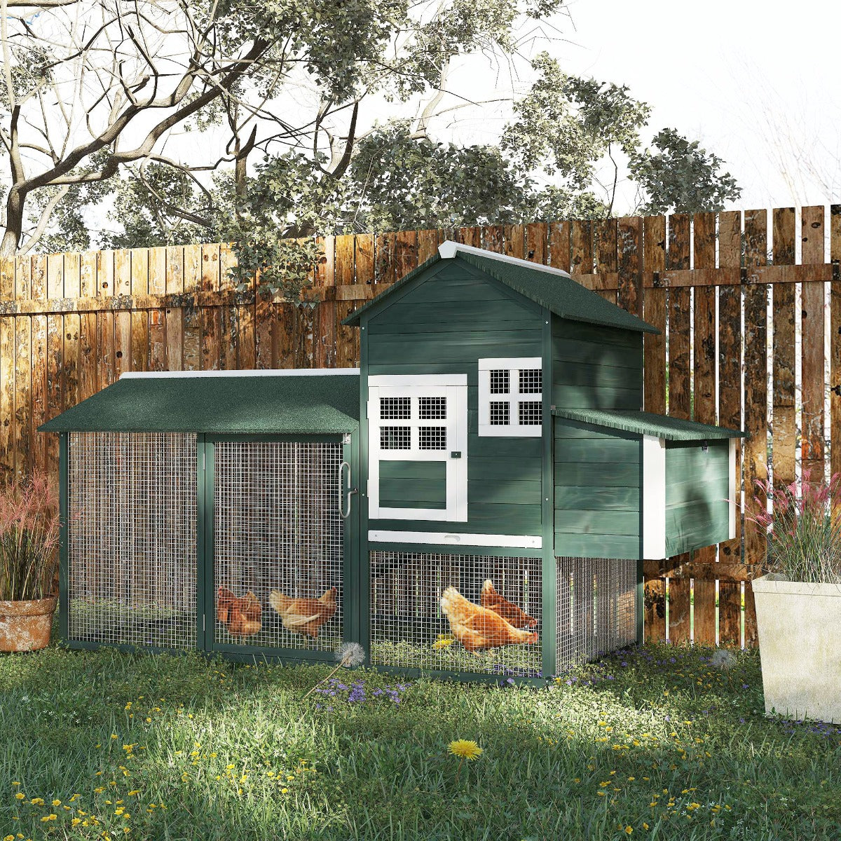 KFX-1625789 Spacious Wooden Chicken Coop with Covered Run and Nesting Box for Outdoor Use