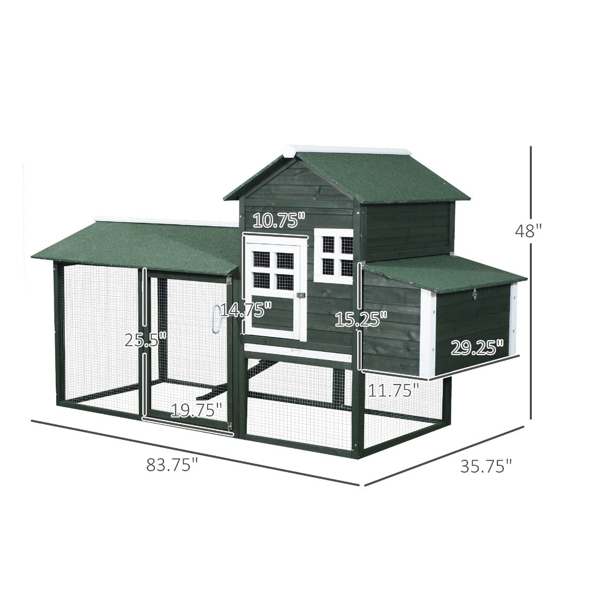 KFX-1625789 Spacious Wooden Chicken Coop with Covered Run and Nesting Box for Outdoor Use