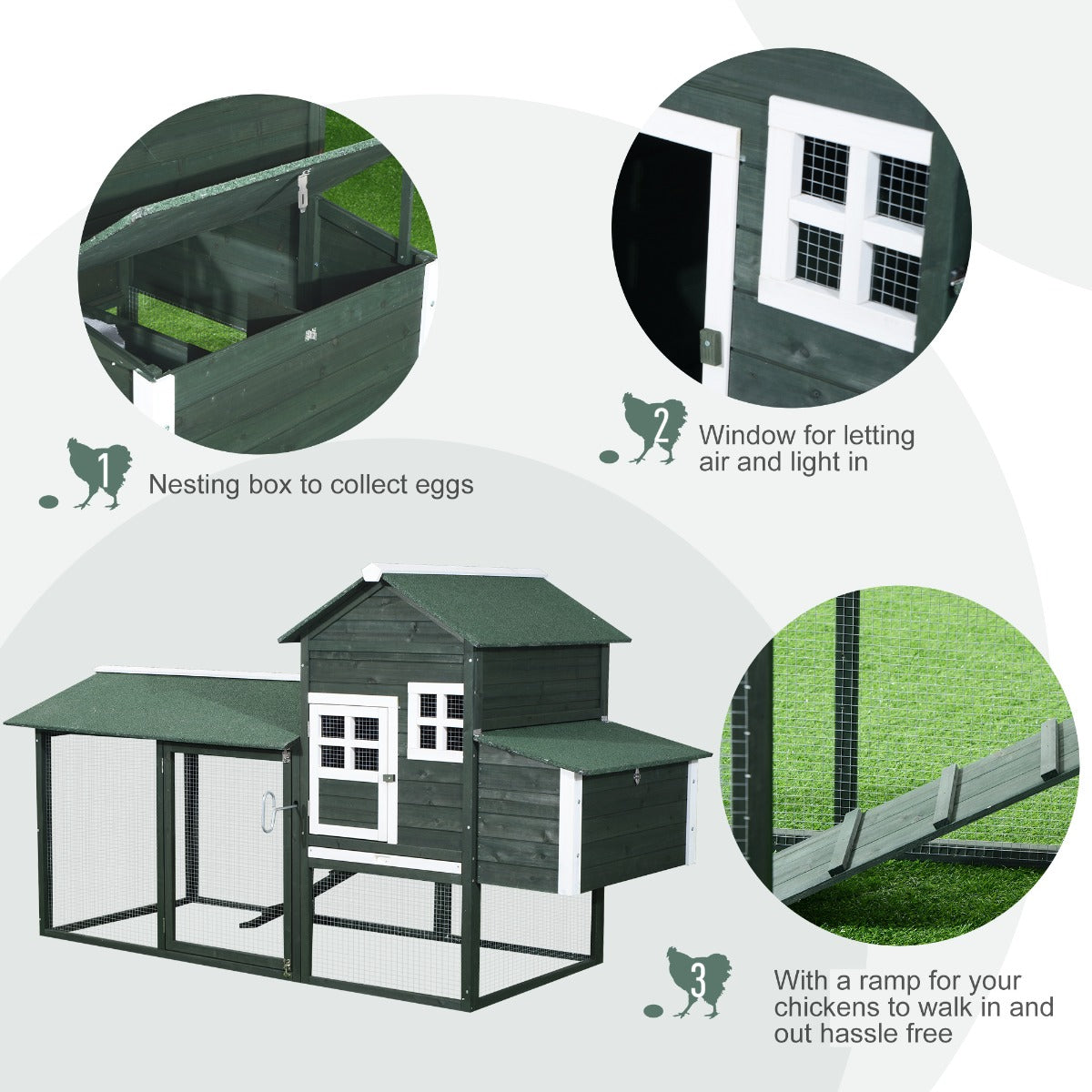 KFX-1625789 Spacious Wooden Chicken Coop with Covered Run and Nesting Box for Outdoor Use