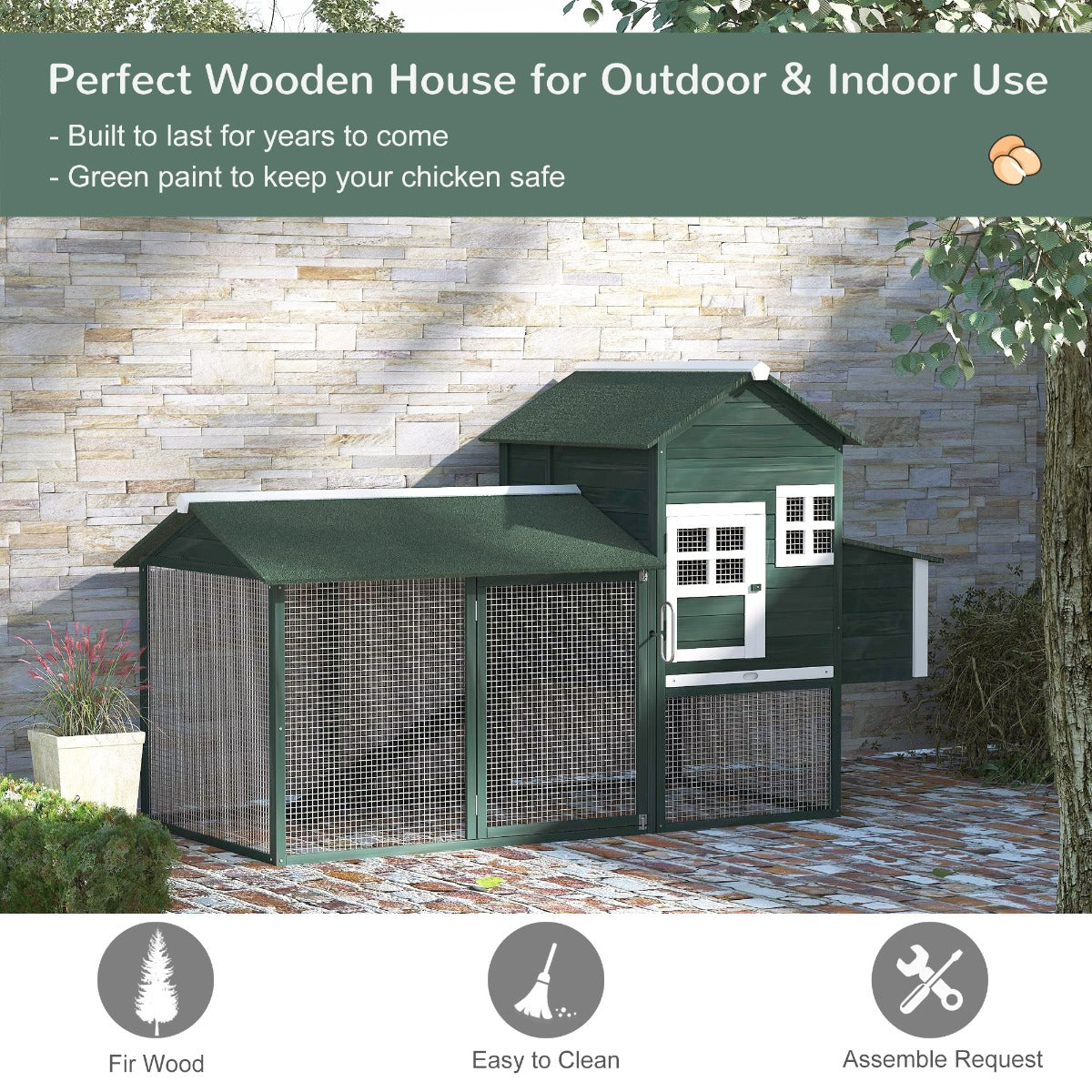 KFX-1625789 Spacious Wooden Chicken Coop with Covered Run and Nesting Box for Outdoor Use