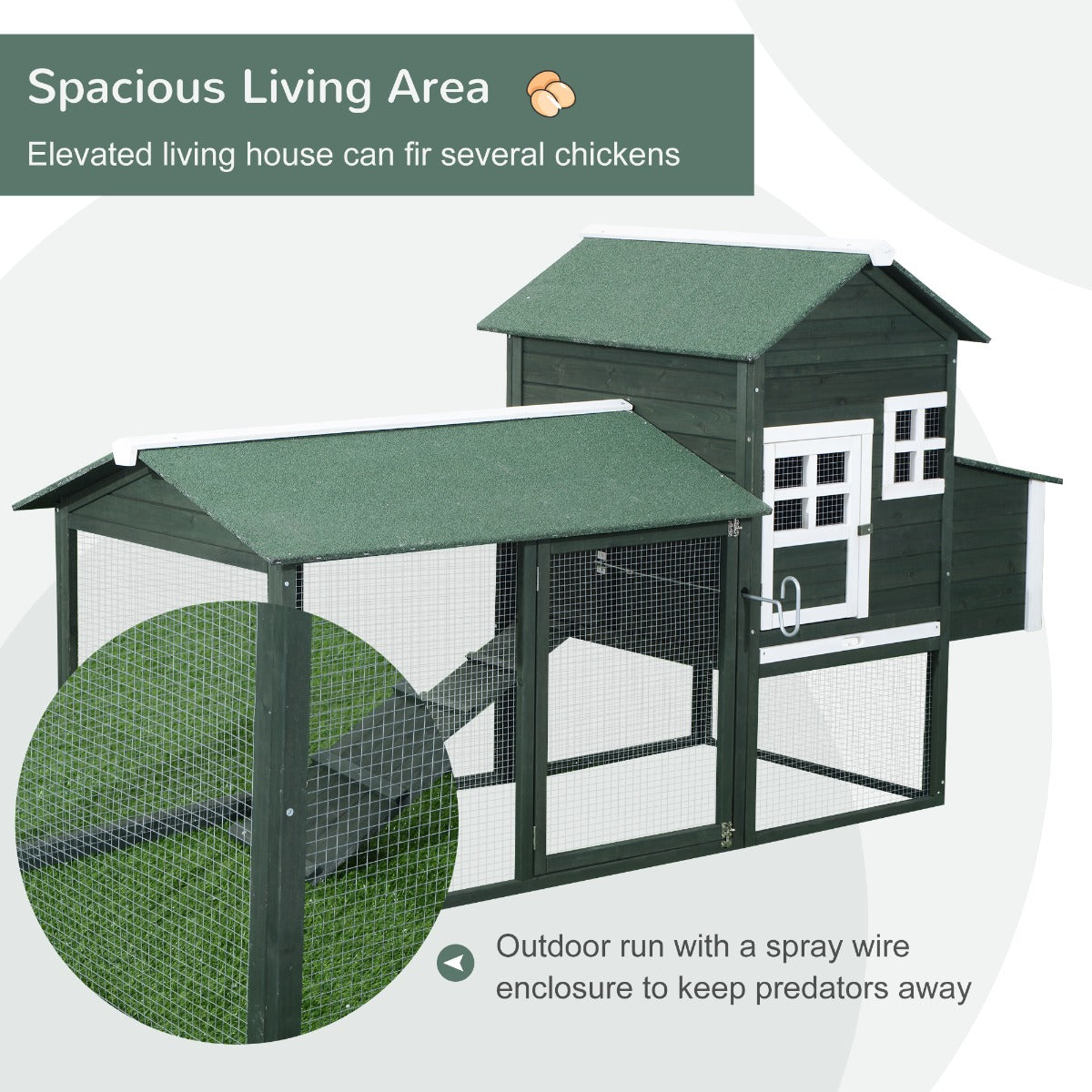KFX-1625789 Spacious Wooden Chicken Coop with Covered Run and Nesting Box for Outdoor Use