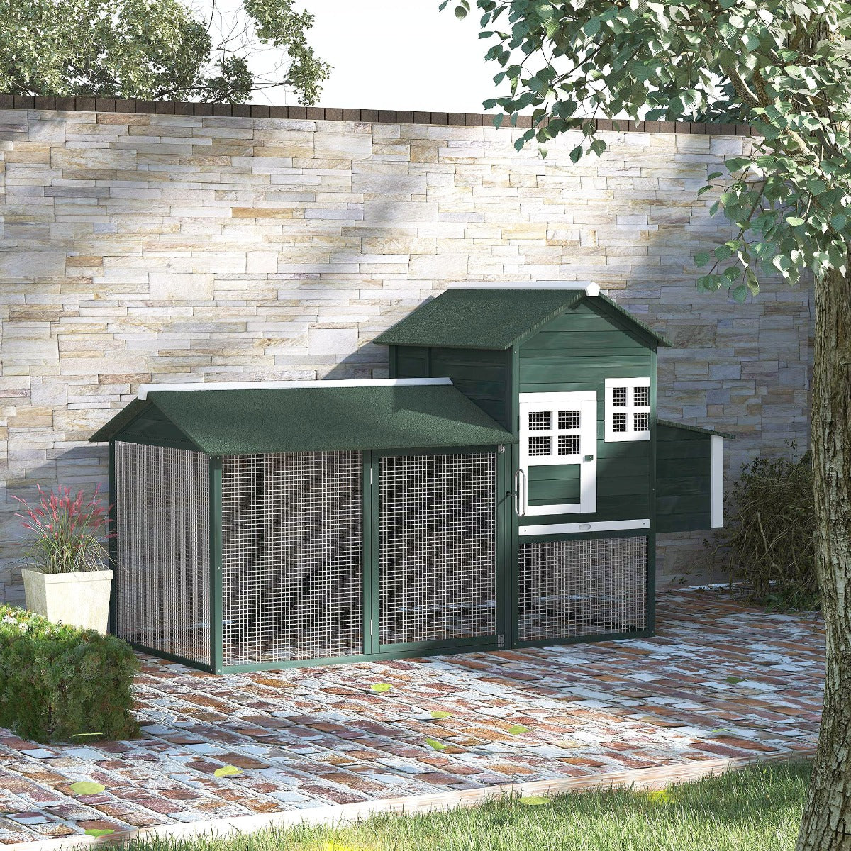 KFX-1625789 Spacious Wooden Chicken Coop with Covered Run and Nesting Box for Outdoor Use