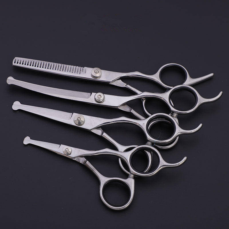 KFX-1625917 Stainless Steel Pet Trimming Shears Set with Accessories - 8 Pieces Including Comb and Leather Case