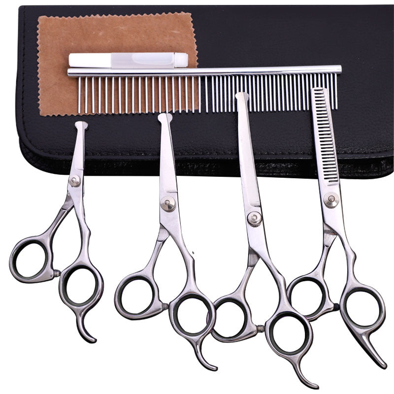 KFX-1625917 Stainless Steel Pet Trimming Shears Set with Accessories - 8 Pieces Including Comb and Leather Case