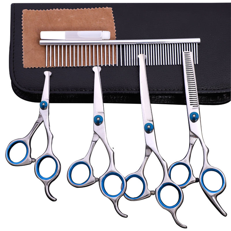 KFX-1625917 Stainless Steel Pet Trimming Shears Set with Accessories - 8 Pieces Including Comb and Leather Case