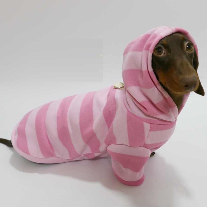 KFX-1626557 Cozy Pink Striped Hooded Sweater for Pets - Autumn and Winter Warmth