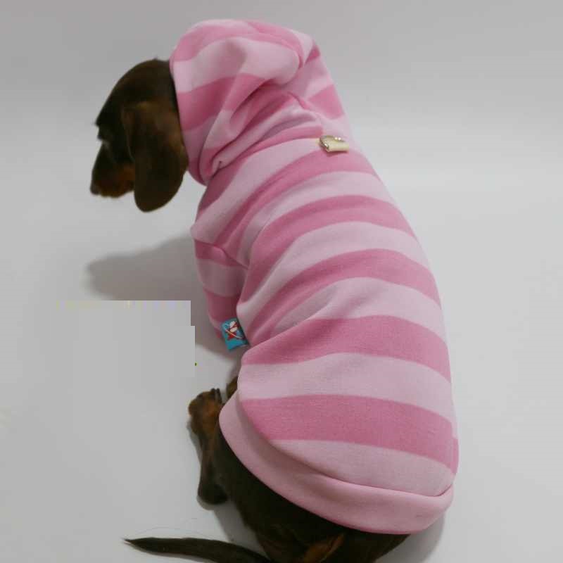 KFX-1626557 Cozy Pink Striped Hooded Sweater for Pets - Autumn and Winter Warmth
