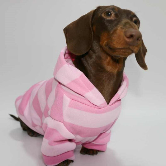 KFX-1626557 Cozy Pink Striped Hooded Sweater for Pets - Autumn and Winter Warmth