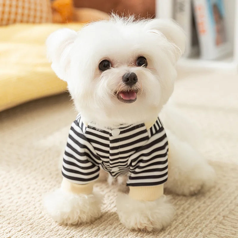KFX-1626685 Cute Cartoon Dog Hoodie for Small and Medium Pets - Striped Design with Duck Pattern and Plush Details