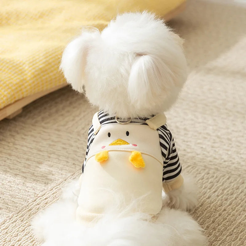 KFX-1626685 Cute Cartoon Dog Hoodie for Small and Medium Pets - Striped Design with Duck Pattern and Plush Details