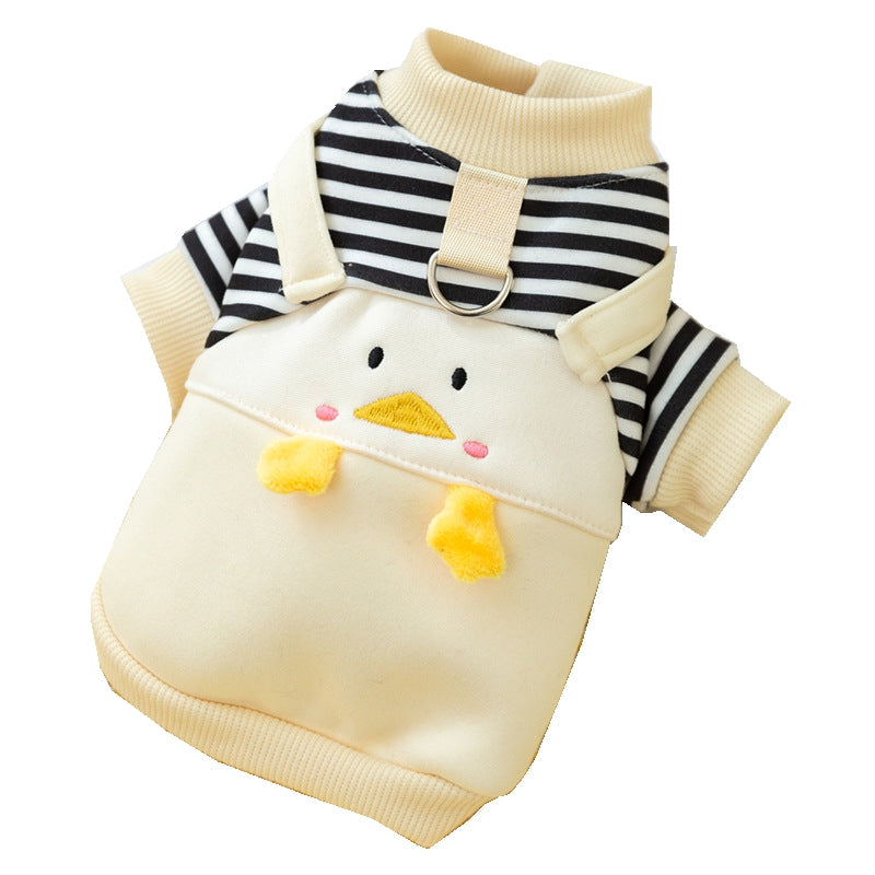 KFX-1626685 Cute Cartoon Dog Hoodie for Small and Medium Pets - Striped Design with Duck Pattern and Plush Details
