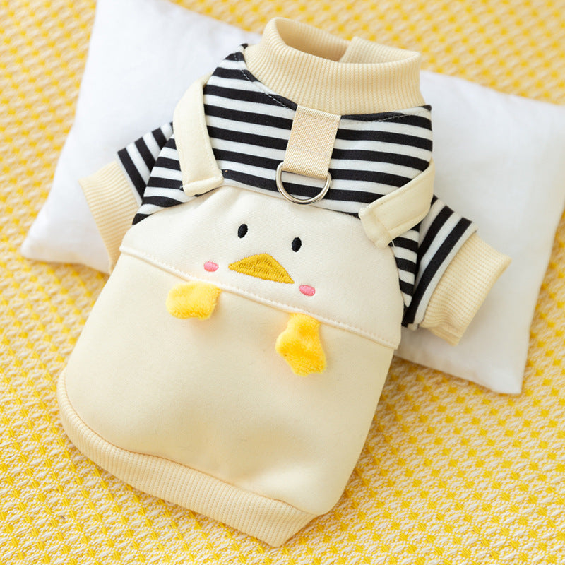 KFX-1626685 Cute Cartoon Dog Hoodie for Small and Medium Pets - Striped Design with Duck Pattern and Plush Details