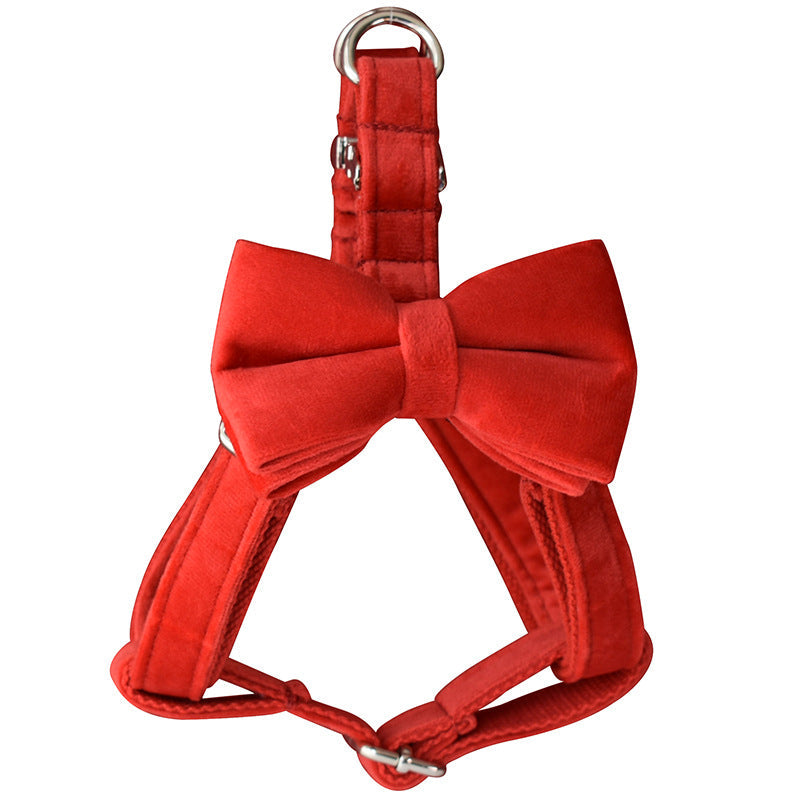 KFX-1627197 Red Flannel Adjustable Dog Harness with Gold Buckle and Matching Leash
