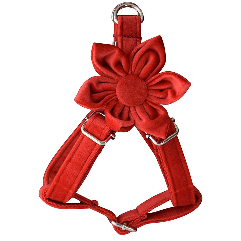 KFX-1627197 Red Flannel Adjustable Dog Harness with Gold Buckle and Matching Leash
