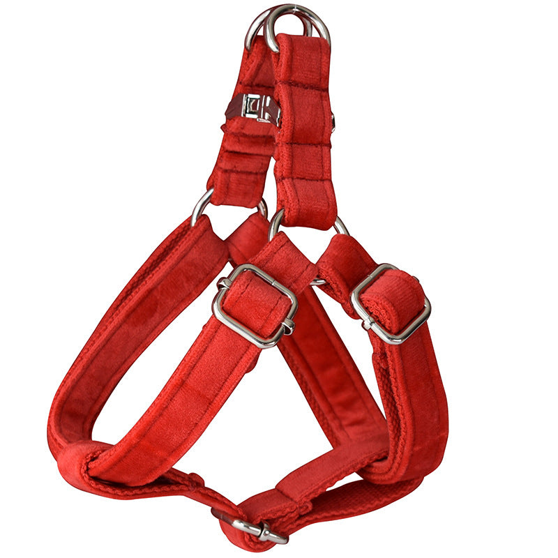 KFX-1627197 Red Flannel Adjustable Dog Harness with Gold Buckle and Matching Leash