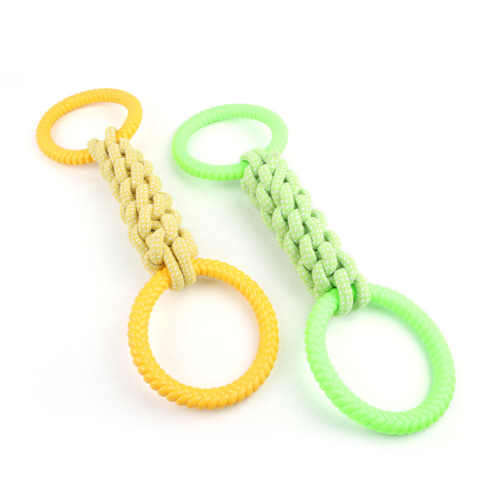 KFX-1629373 Interactive Natural Cotton Rope Tug Toy for Dogs with Double Loop Design and Handles, Ideal for Teething and Chewing