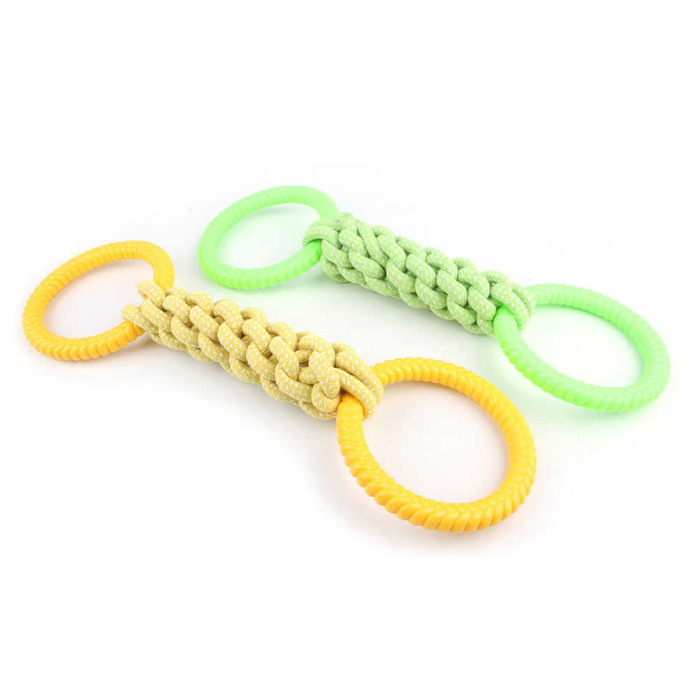 KFX-1629373 Interactive Natural Cotton Rope Tug Toy for Dogs with Double Loop Design and Handles, Ideal for Teething and Chewing
