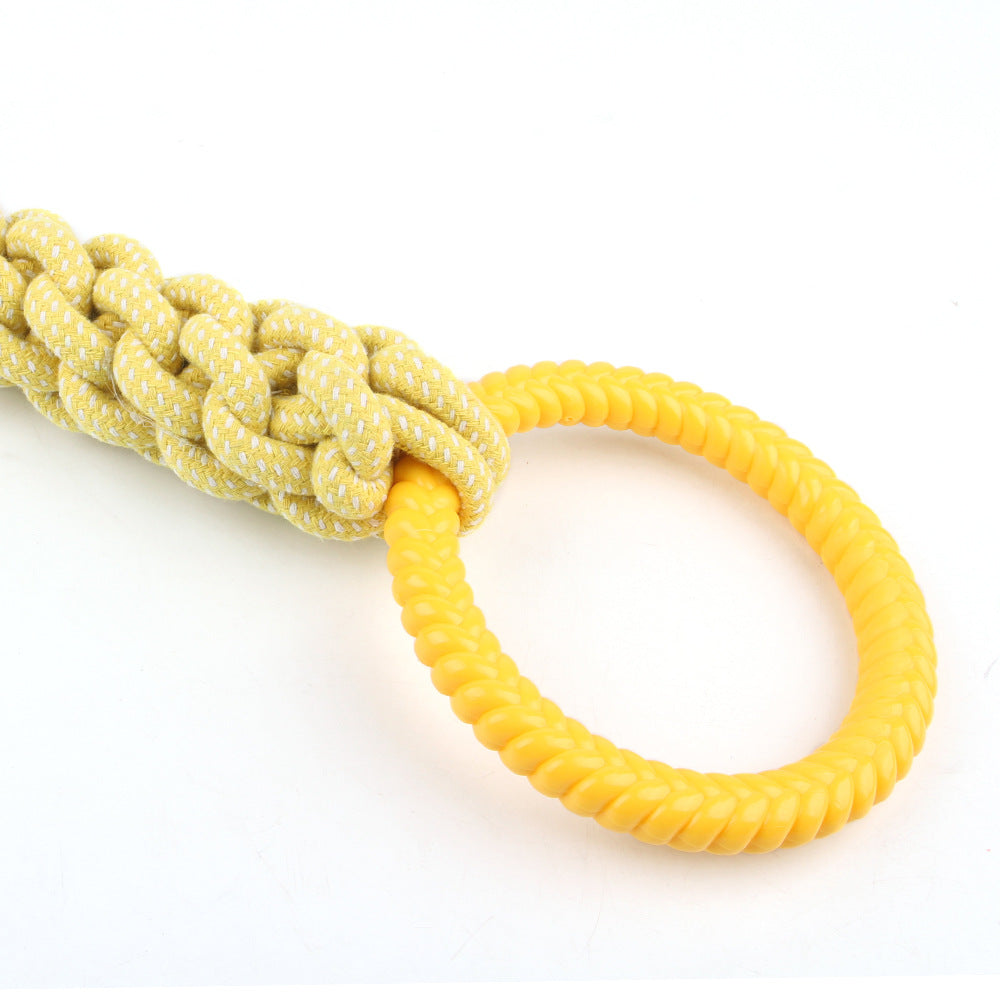 KFX-1629373 Interactive Natural Cotton Rope Tug Toy for Dogs with Double Loop Design and Handles, Ideal for Teething and Chewing