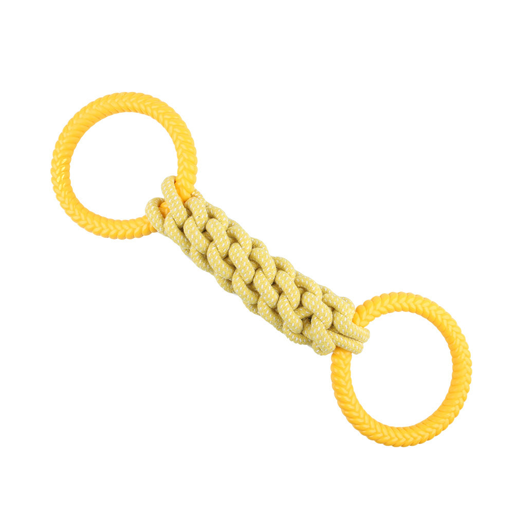 KFX-1629373 Interactive Natural Cotton Rope Tug Toy for Dogs with Double Loop Design and Handles, Ideal for Teething and Chewing