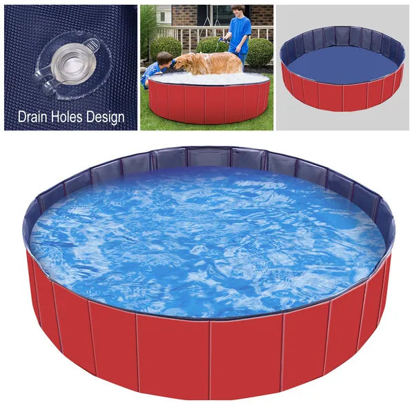 KFX-1629885 Foldable PVC Pet Swimming Pool for Dogs and Kids - Portable Bathing Tub and Playmat