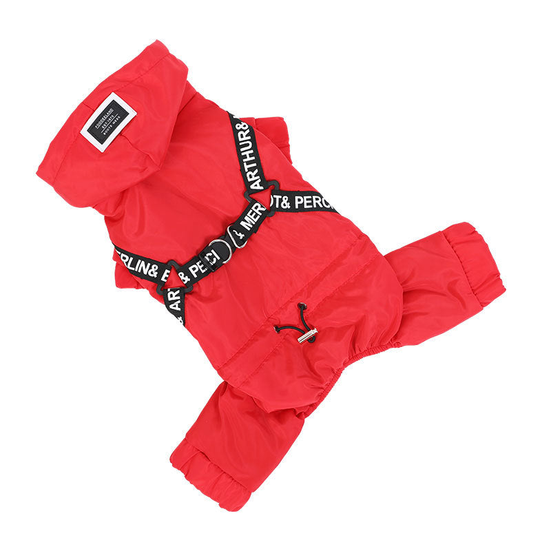 KFX-1630269 Stylish Red Four-Legged Pet Outfit for Spring and Autumn, Comfortable Ski Material with Silk Lining