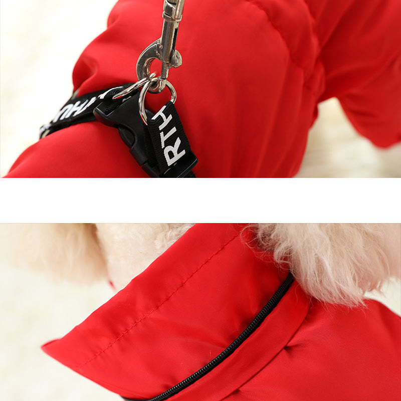 KFX-1630269 Stylish Red Four-Legged Pet Outfit for Spring and Autumn, Comfortable Ski Material with Silk Lining