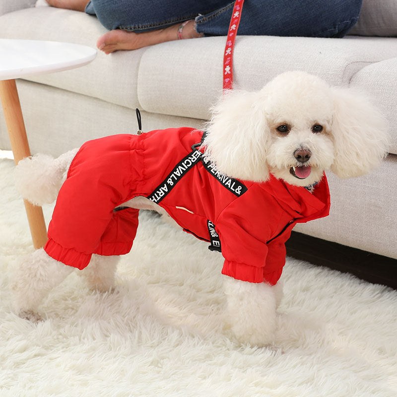 KFX-1630269 Stylish Red Four-Legged Pet Outfit for Spring and Autumn, Comfortable Ski Material with Silk Lining