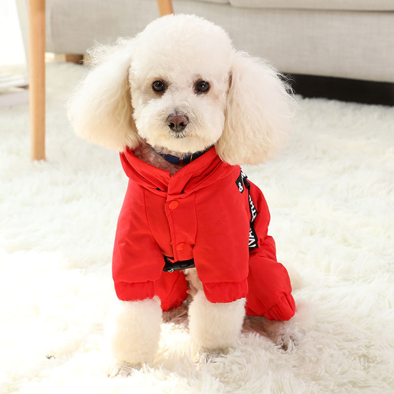 KFX-1630269 Stylish Red Four-Legged Pet Outfit for Spring and Autumn, Comfortable Ski Material with Silk Lining