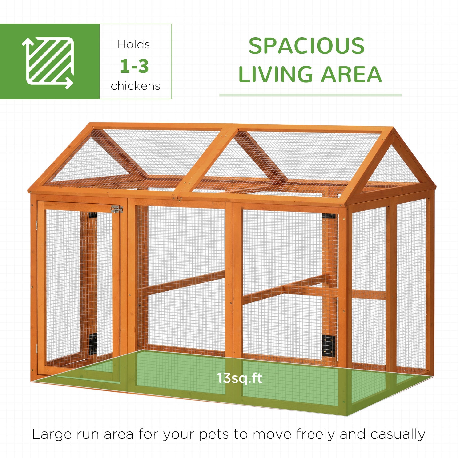 KFX-1631549 Wooden Chicken Coop with Perches - 4.6' x 2.8' Outdoor Run for 1-3 Chickens, Orange