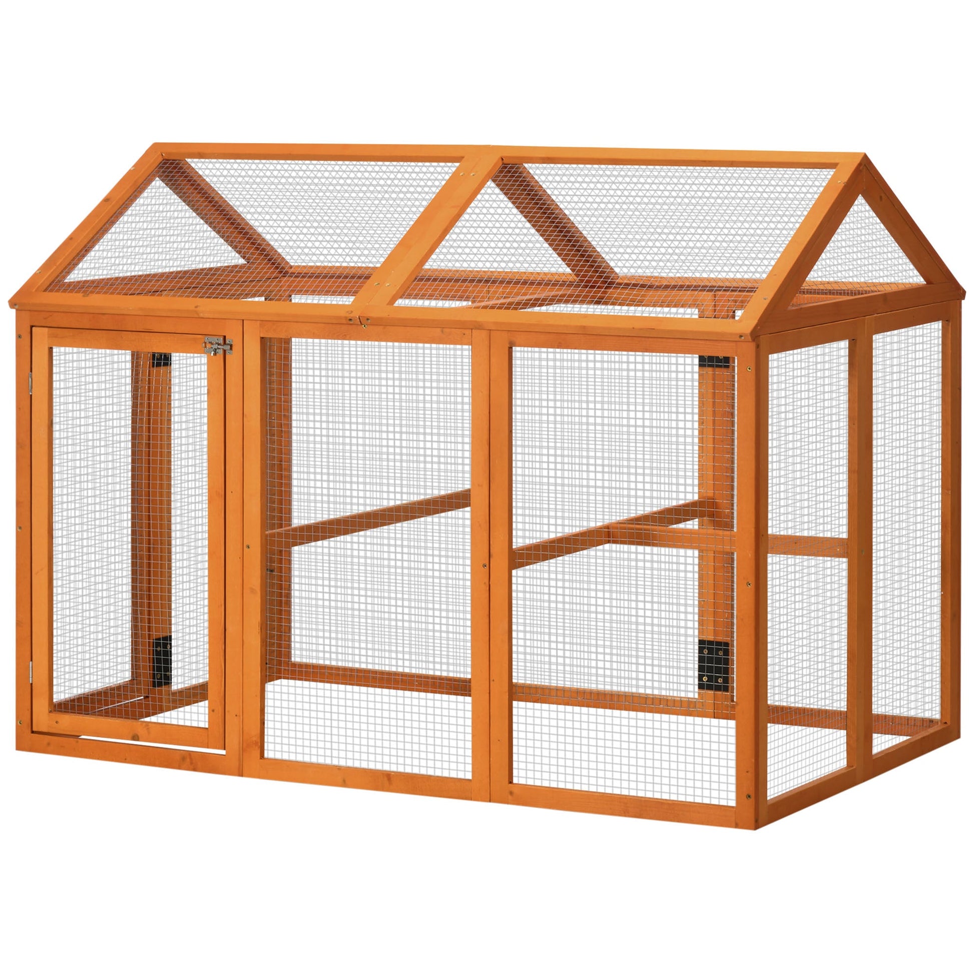 KFX-1631549 Wooden Chicken Coop with Perches - 4.6' x 2.8' Outdoor Run for 1-3 Chickens, Orange