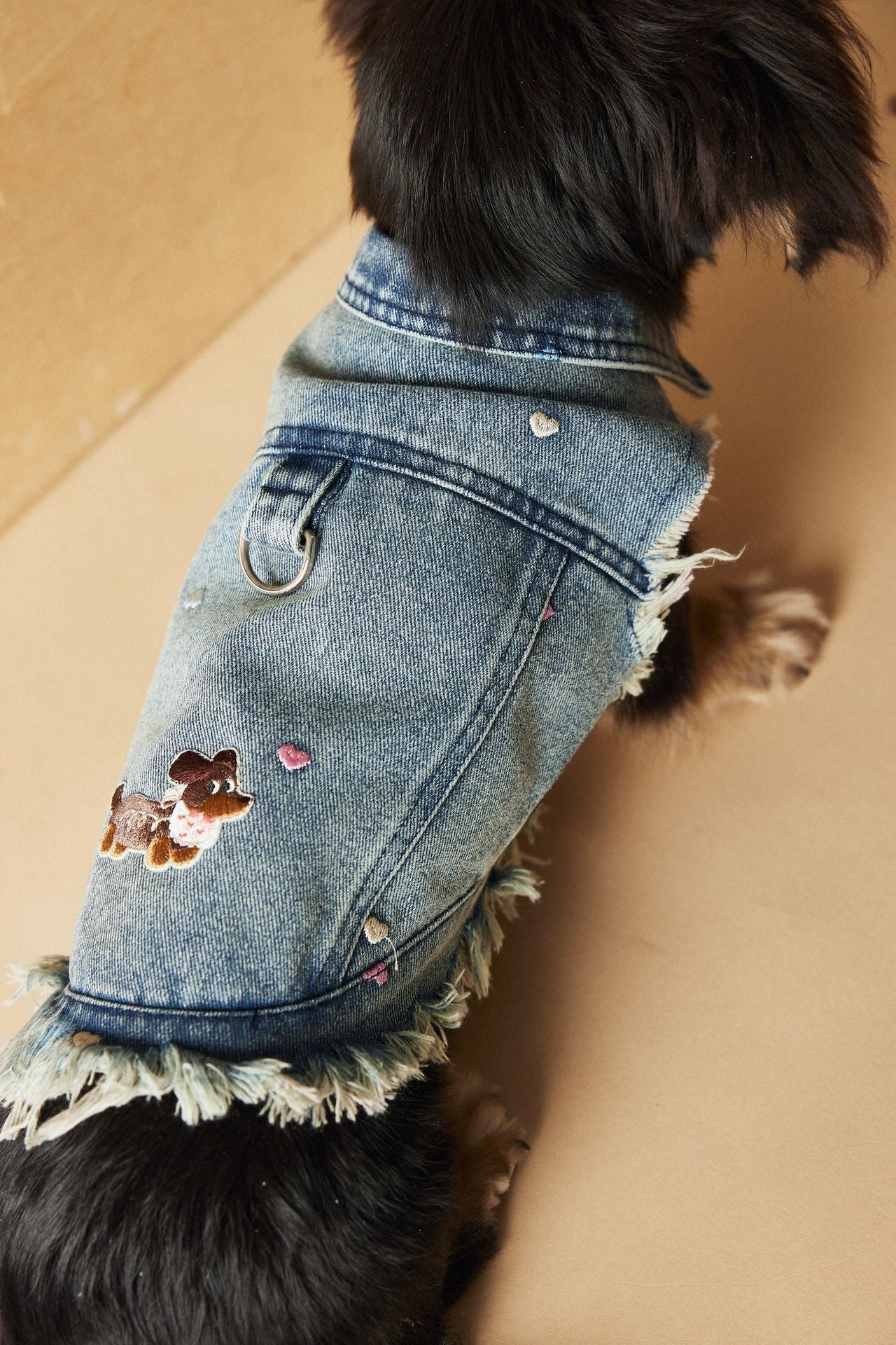 KFX-1632445 Maltese Schnauzer Sleeveless Denim Vest with Embroidered Design for Pets