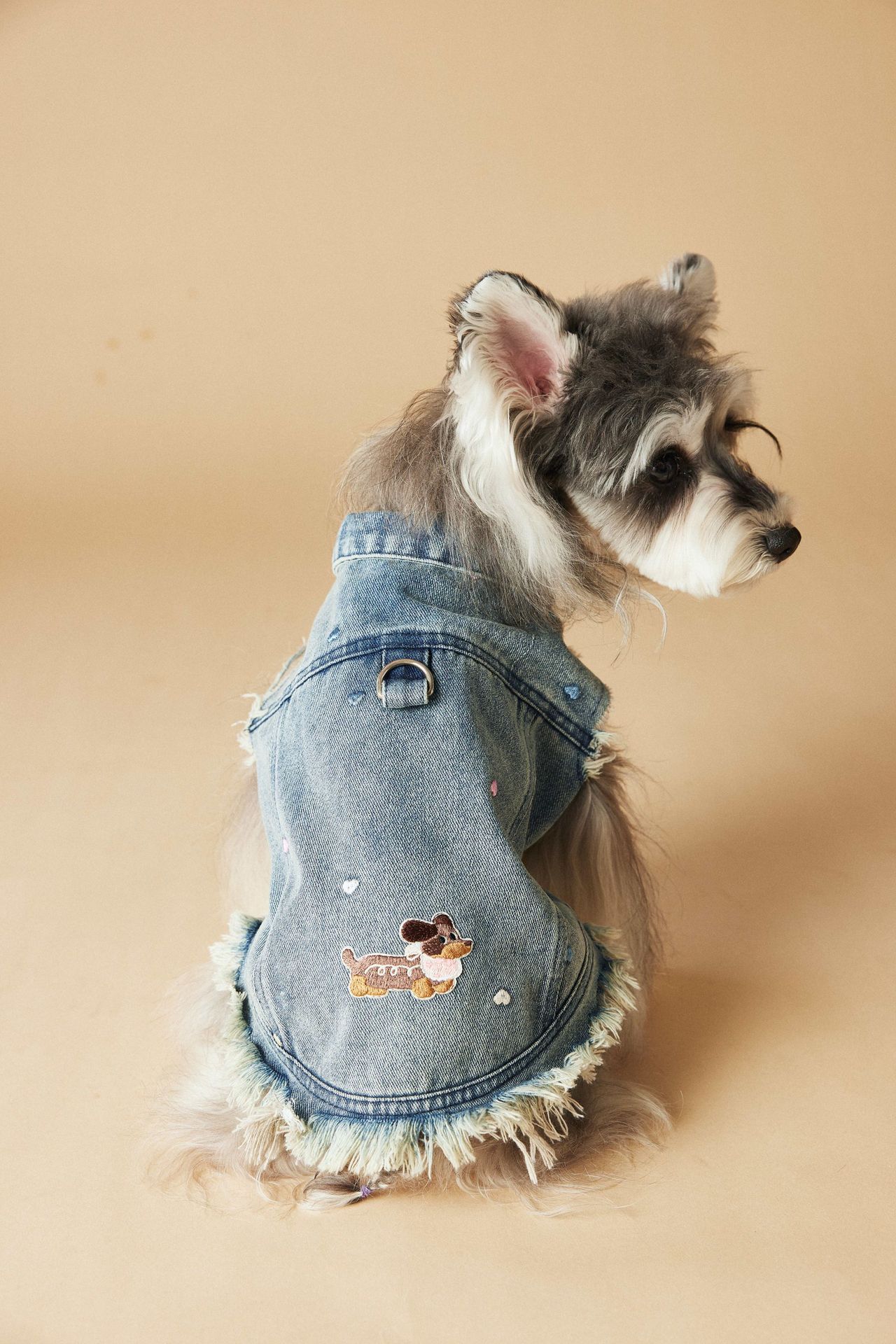 KFX-1632445 Maltese Schnauzer Sleeveless Denim Vest with Embroidered Design for Pets