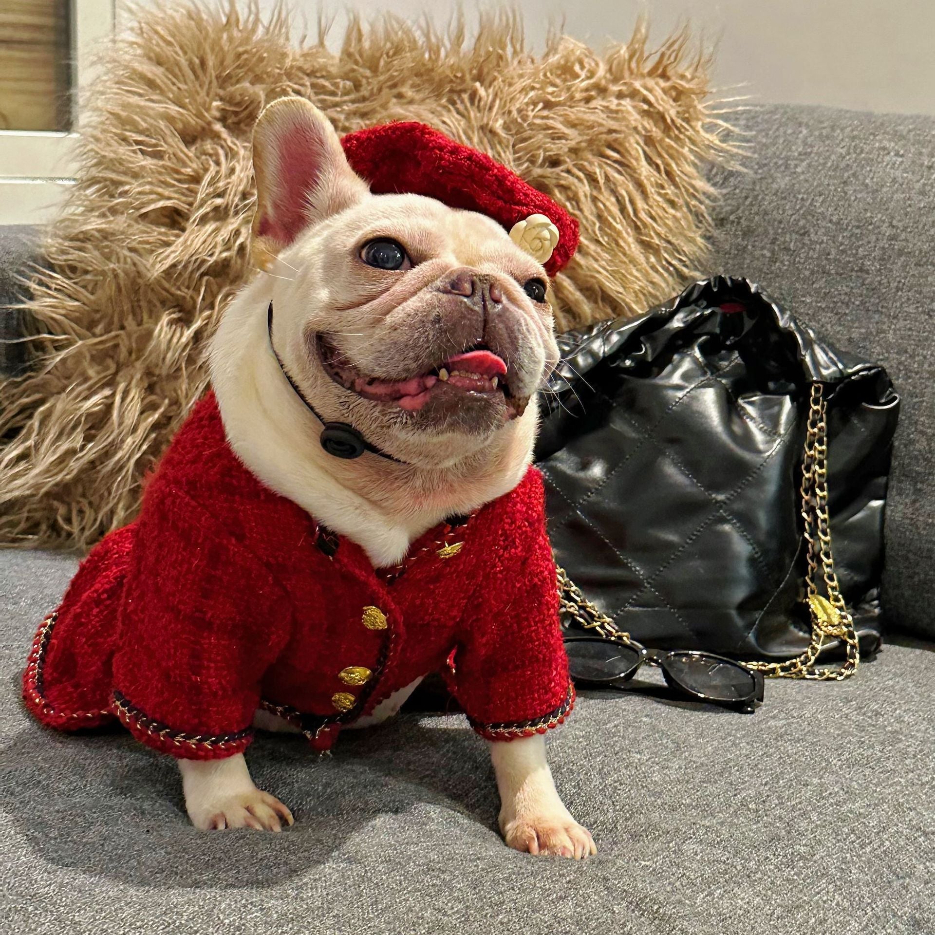 KFX-1632701 Plaid Cashmere Pet Clothing in Black and Red - Free Size (40CM Inner Head Circumference)