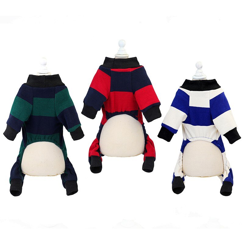 KFX-1634237 Soft Cotton Stripe Dog Clothes in Blue, Red, Green - Cozy Velvet Homewear for All Breeds
