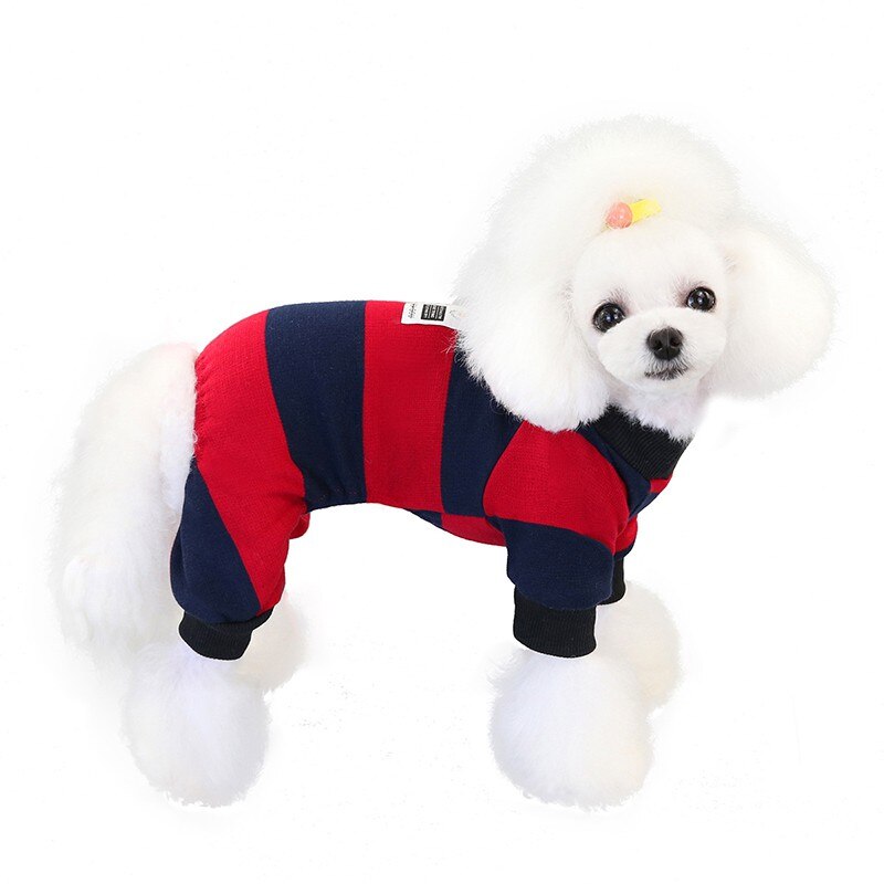 KFX-1634237 Soft Cotton Stripe Dog Clothes in Blue, Red, Green - Cozy Velvet Homewear for All Breeds
