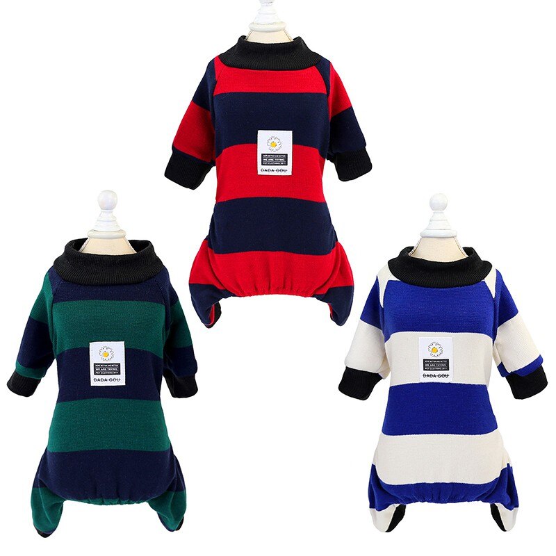 KFX-1634237 Soft Cotton Stripe Dog Clothes in Blue, Red, Green - Cozy Velvet Homewear for All Breeds