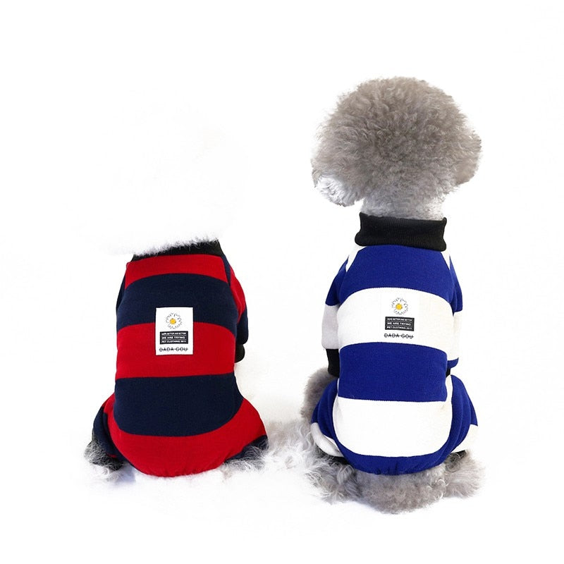 KFX-1634237 Soft Cotton Stripe Dog Clothes in Blue, Red, Green - Cozy Velvet Homewear for All Breeds