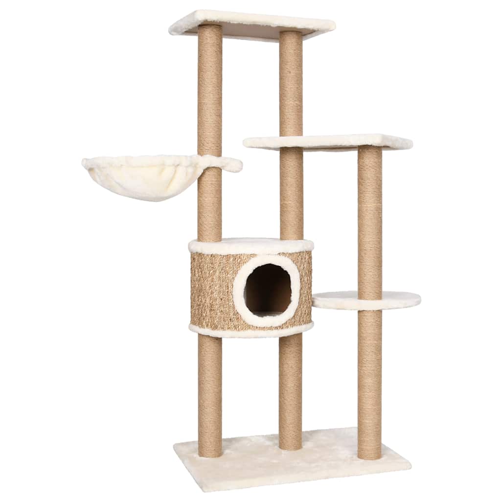 KFX-1636925 Multi-Level Cat Scratching Post with Seagrass and Plush Perches, 126 cm Height