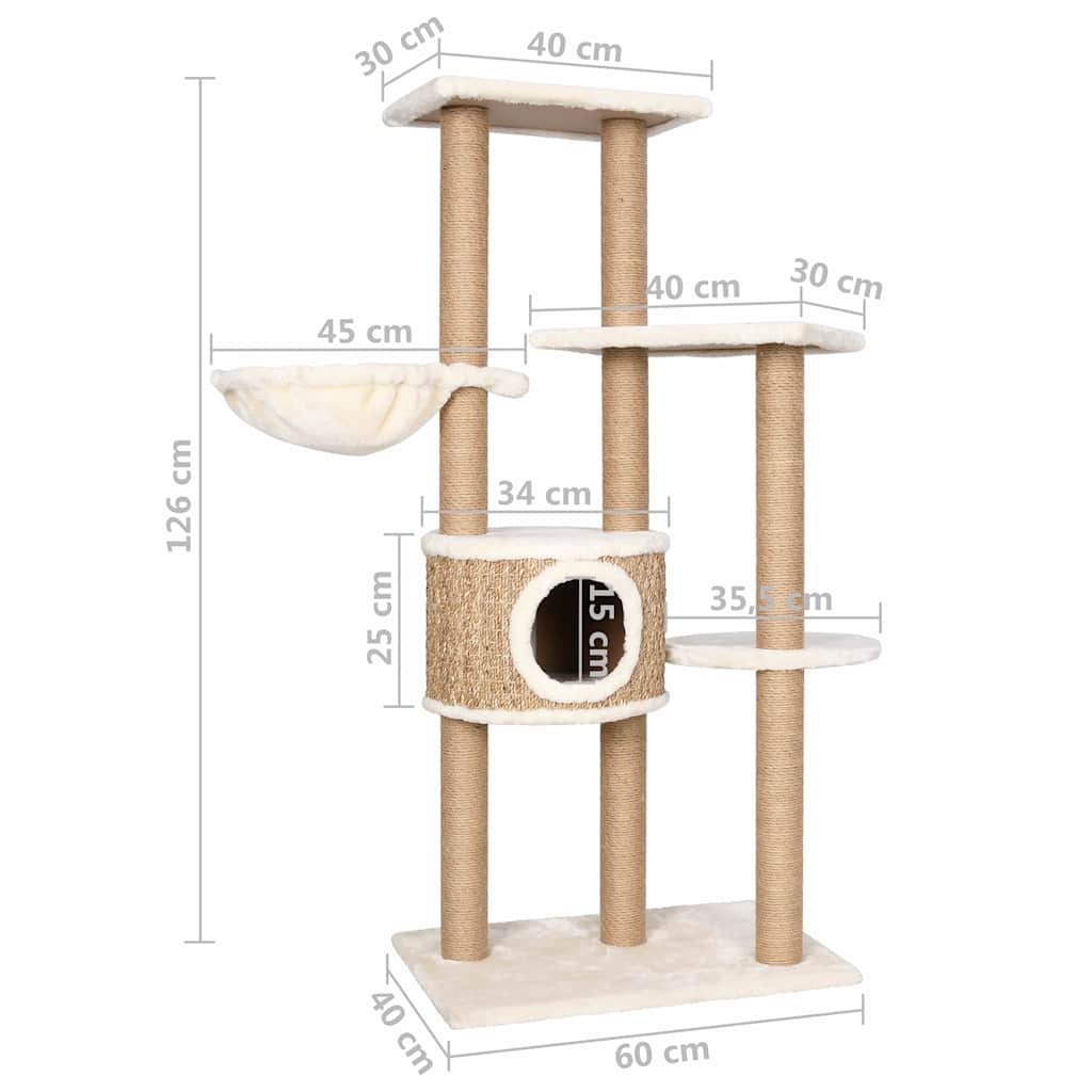 KFX-1636925 Multi-Level Cat Scratching Post with Seagrass and Plush Perches, 126 cm Height