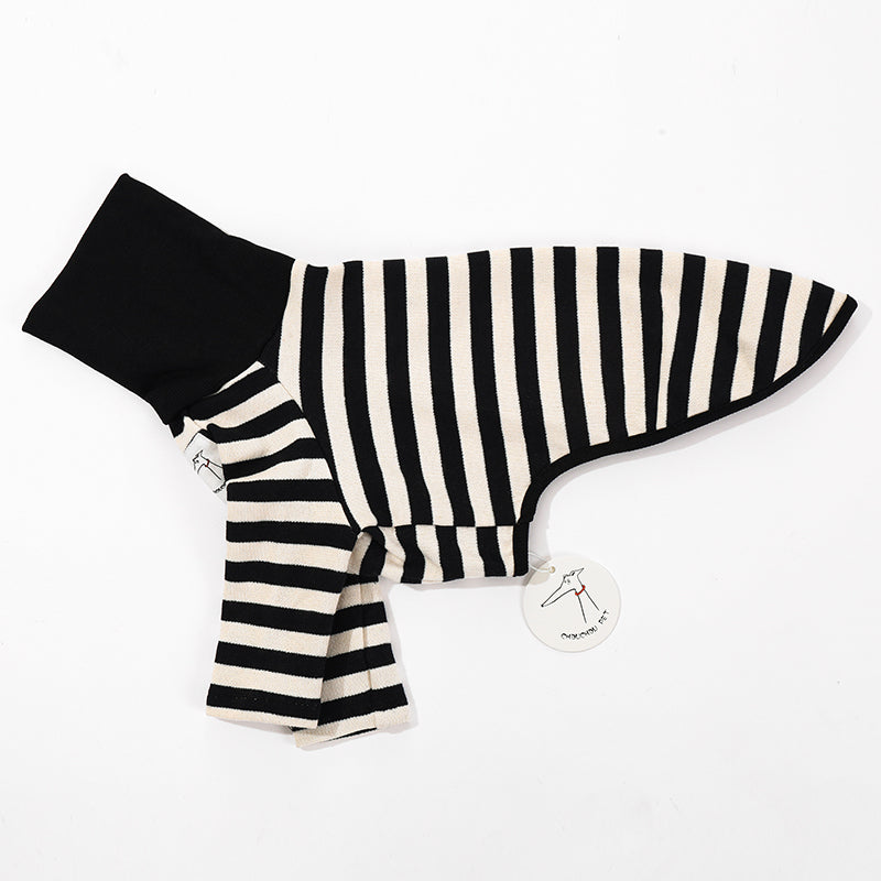 KFX-1639997 High Collar Striped Red and Black Cotton Stretch Dog Outfit for All Seasons