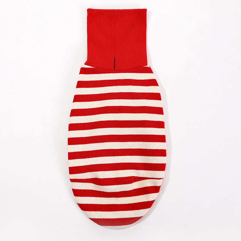 KFX-1639997 High Collar Striped Red and Black Cotton Stretch Dog Outfit for All Seasons