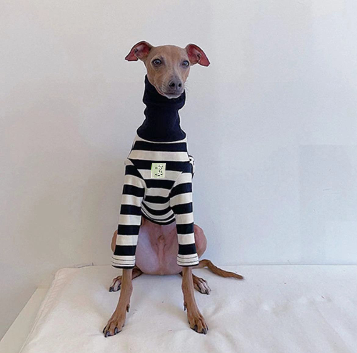KFX-1639997 High Collar Striped Red and Black Cotton Stretch Dog Outfit for All Seasons