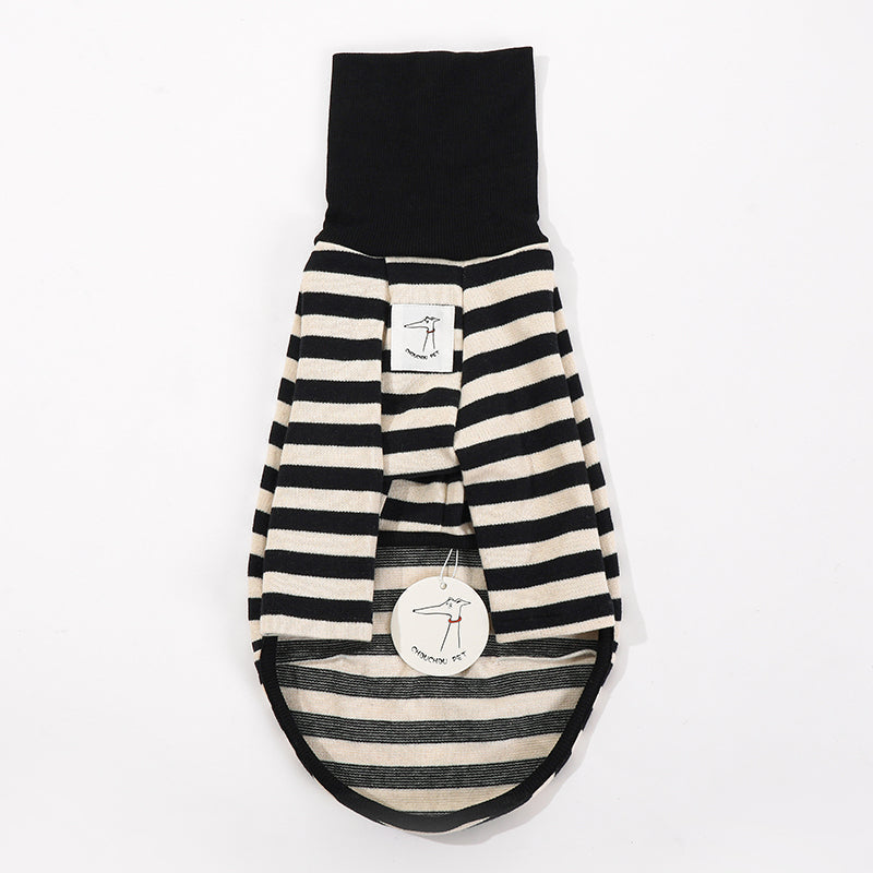 KFX-1639997 High Collar Striped Red and Black Cotton Stretch Dog Outfit for All Seasons