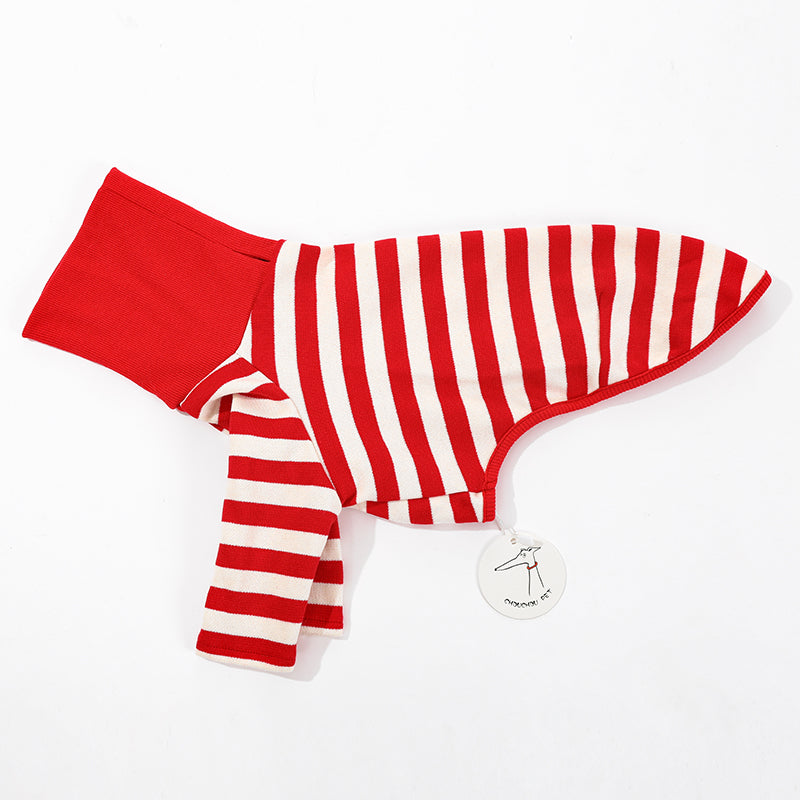 KFX-1639997 High Collar Striped Red and Black Cotton Stretch Dog Outfit for All Seasons