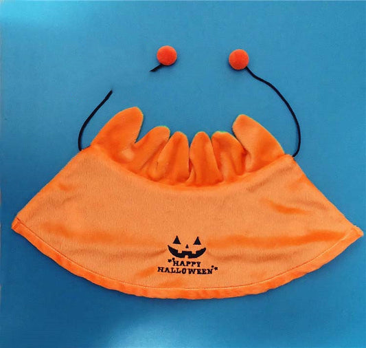 KFX-1641021 Halloween Pumpkin Double-Sided Cape & Hat Set for Dogs and Cats, Orange-Black Cloak, One Size Suitable for Small Pets